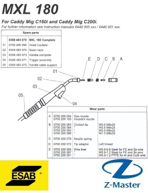 Сварочная горелка MXL 180 3 м 0349483070 Esab