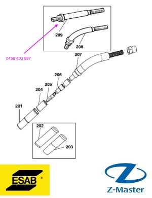 Шейка горелки PSF 510w, прямая 0458403887 Esab