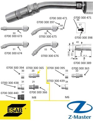 Держатель наконечника RT 62 M8 0700300365 Esab