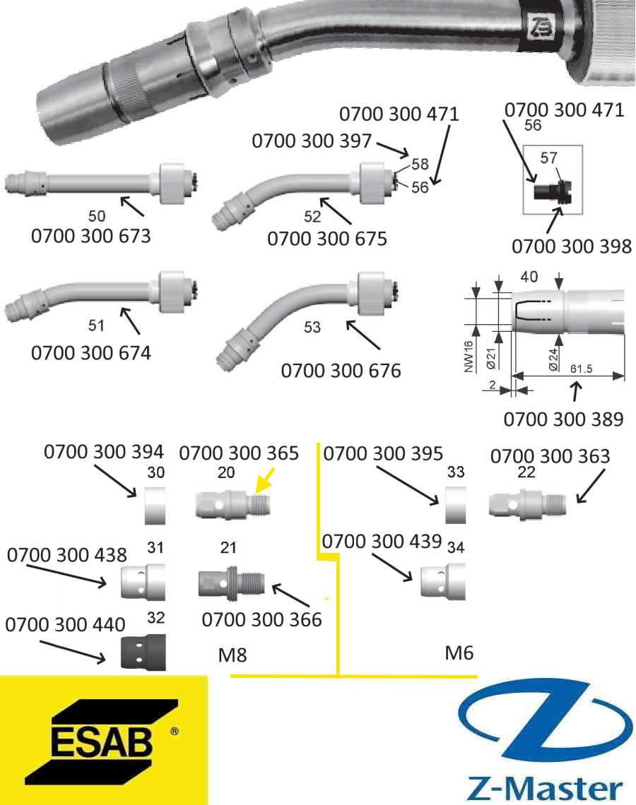 Держатель наконечника RT 62 M8 0700300365 Esab