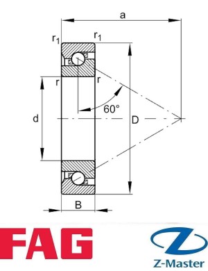 Подшипник FAG 7602030-TVP (30×62×16) - упорно‑радиальный шариковый, 60°