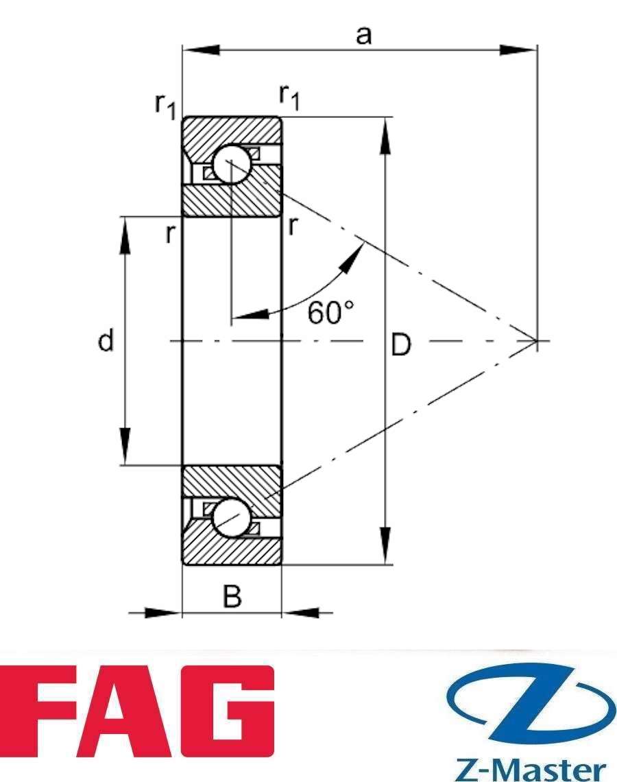 Подшипник FAG 7602025-TVP (25×52×15) - упорно‑радиальный шариковый, 60°